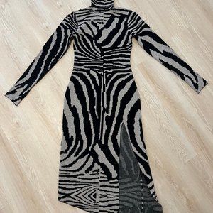 AFRM Atticus Zebra Stripe Turtleneck Sweater Dress - Size Medium (NWT)